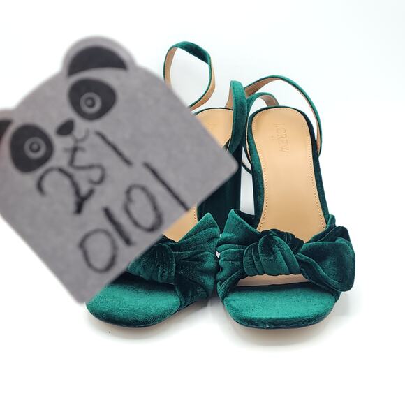 J. Crew green velvet knotted peep toe sandal block heel women's size 10 - Picture 9 of 11